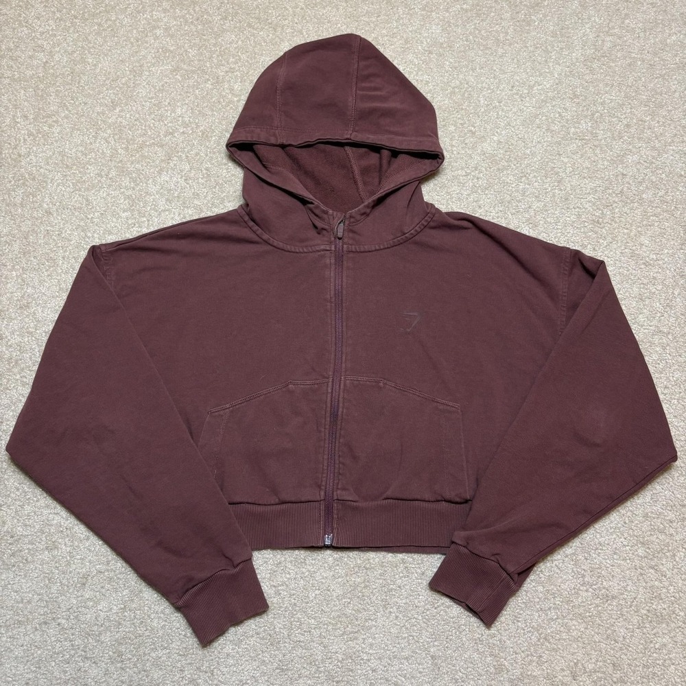 Gymshark Hoodie Sweatshirt Womens Medium‎ Red Cropped Full Zip Fleece